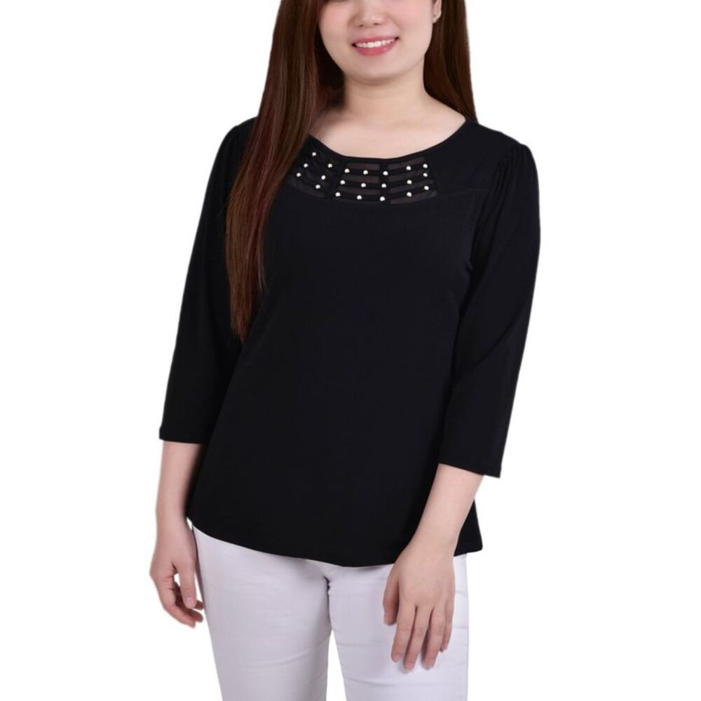 NY Collection Petite 3/4 Sleeve Crepe Knit Top
